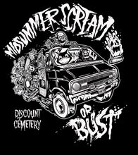 Load image into Gallery viewer, MIDSUMMER OR BUST! black tee shirt white ink
