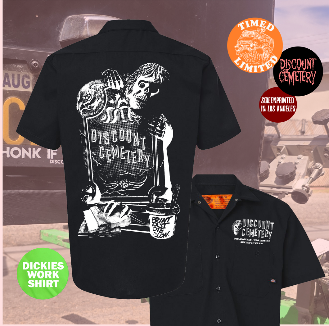 DISCOUNT CEMETERY gravestone Dickies work shirt