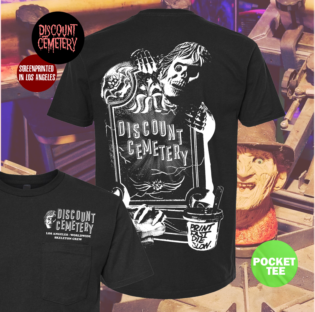 DISCOUNT CEMETERY gravestone pocket tee