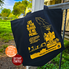 Load image into Gallery viewer, &#39;BURBS - NO PICNIC large zipper tote