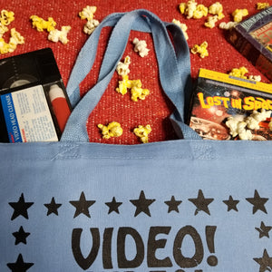 VIDEO EXCITEMENT! blue tote - Discount Cemetery