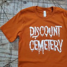 Load image into Gallery viewer, DISCOUNT CEMETERY logo autumn tee