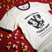 Load image into Gallery viewer, MOM AND POP&#39;S VIDEO maroon ringer tee - Discount Cemetery