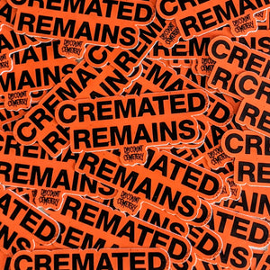 CREMATED REMAINS die cut sticker - Discount Cemetery